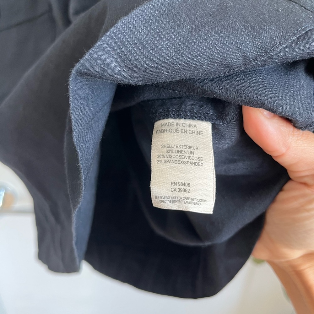 Theory Short Sleeve Navy Blue Linen Blend Square Pockets Dress 0 - Picture 6 of 6